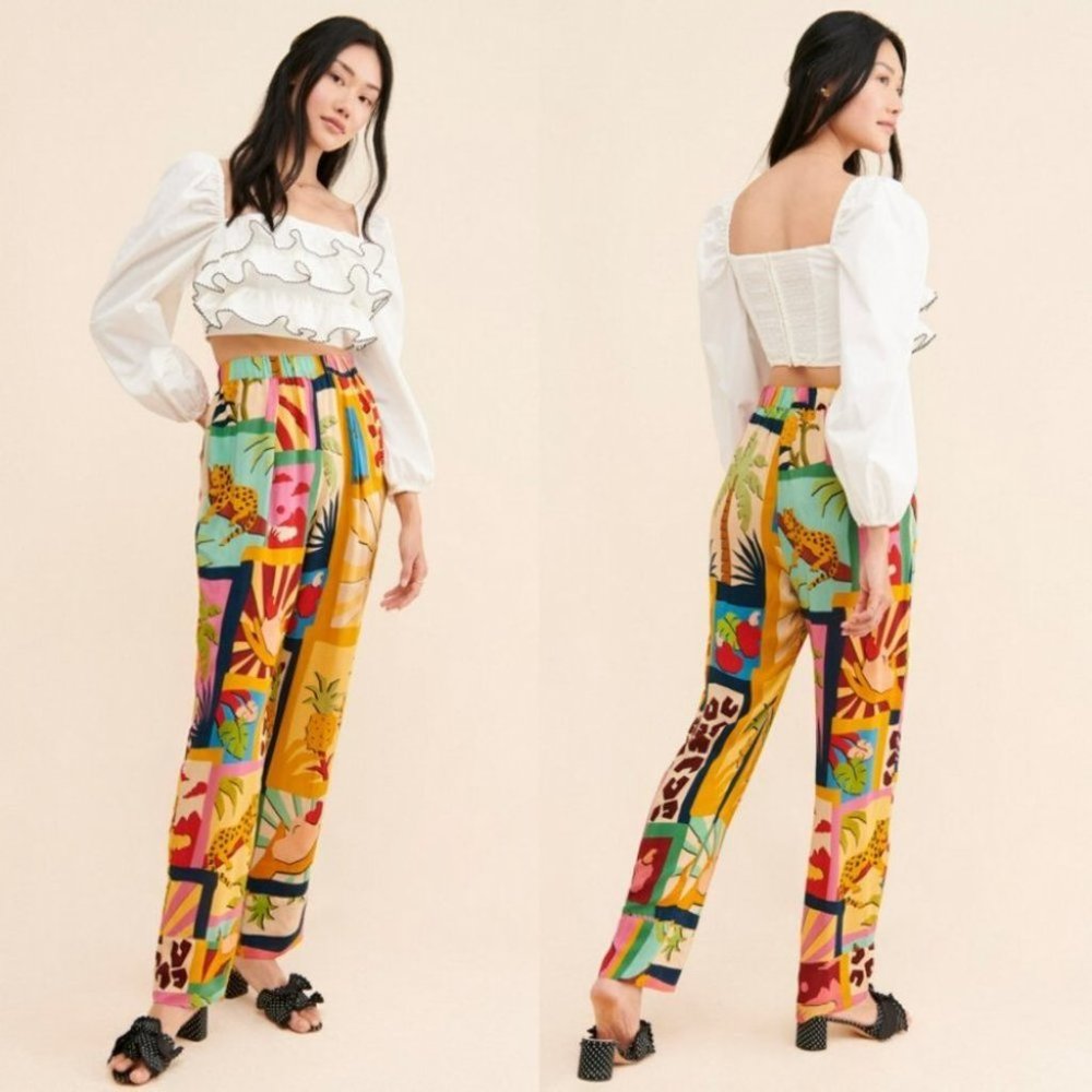 Farm Rio Tropical Collage Pants Size Small NWOT $155